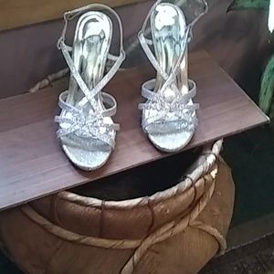 Silvery mesh well loved high heel